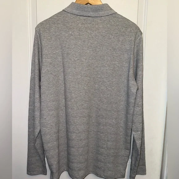 Ted Baker NWT Popcorn Stripe Long-Sleeve Polo in Heather Gray - Picture 4 of 8